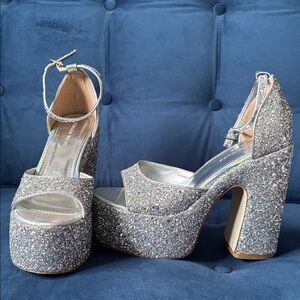 Azalea Wang Glittering Silver Platform Heels